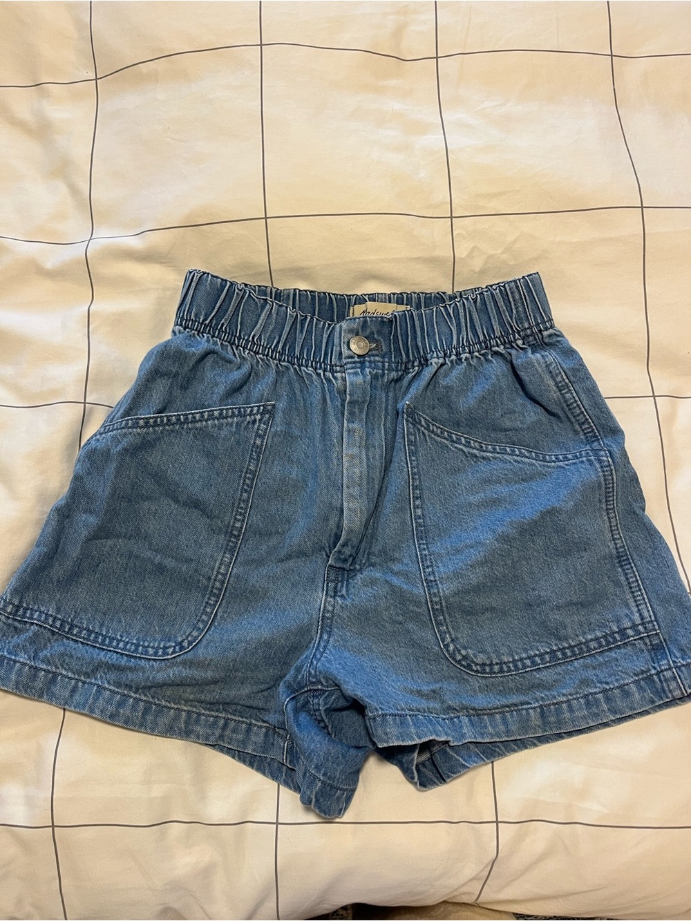 Madewell Light Blue Elastic-Waist Denim Shorts